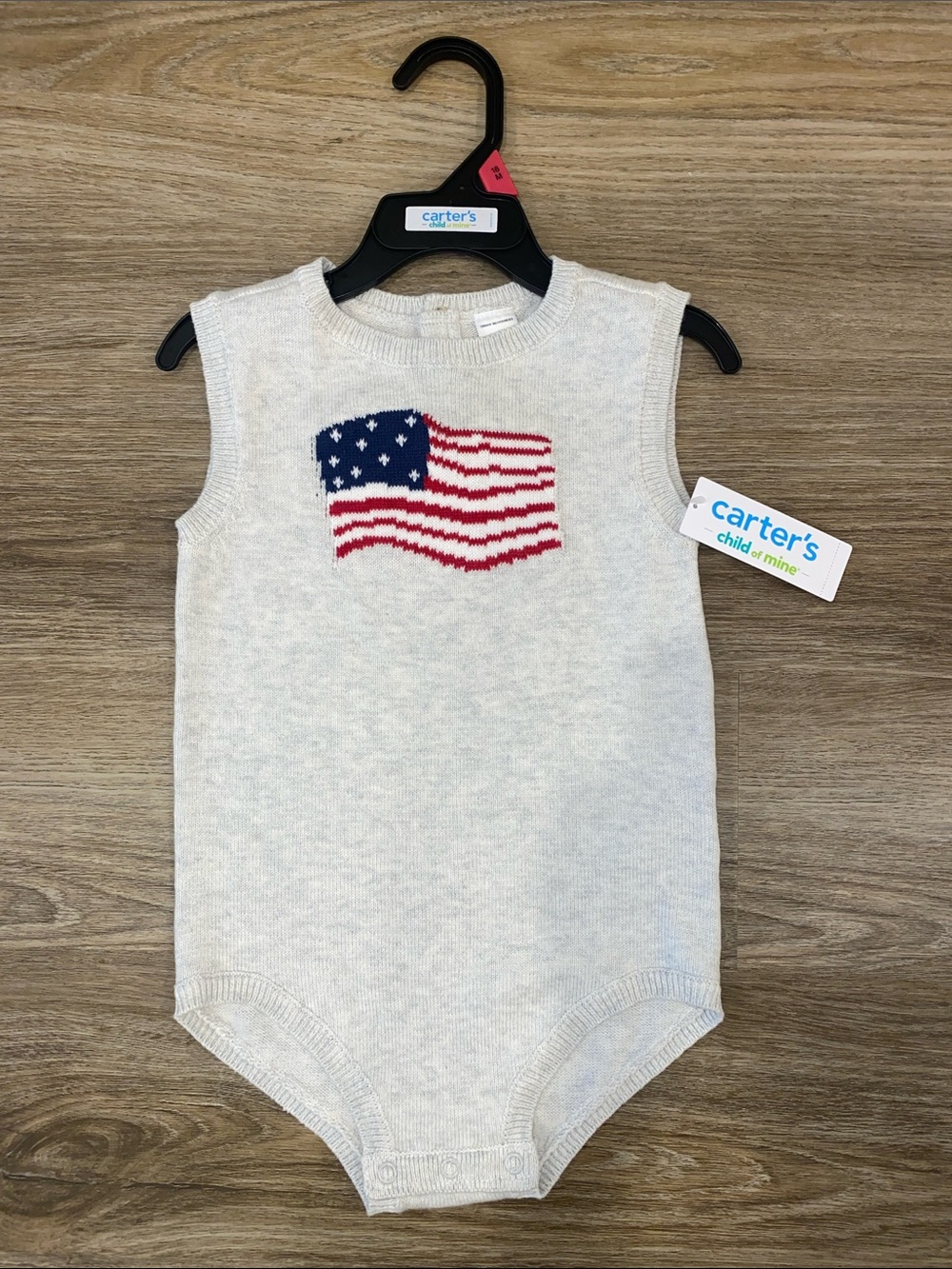 Carter's Knit Sleeveless Onesie with Flag Motif - Cream, Red, Blue